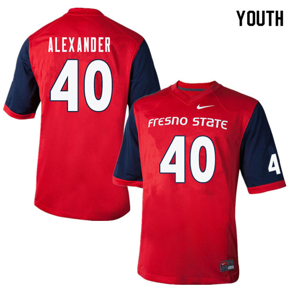 Youth #40 Clayton Alexander Fresno State Bulldogs College Football Jerseys Sale-Red - Click Image to Close